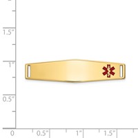 14K Yellow Gold 34x 9mm Off-Center Red Epoxy Enameled Soft Diamond Shape Medical ID Plate # 817 view 3
