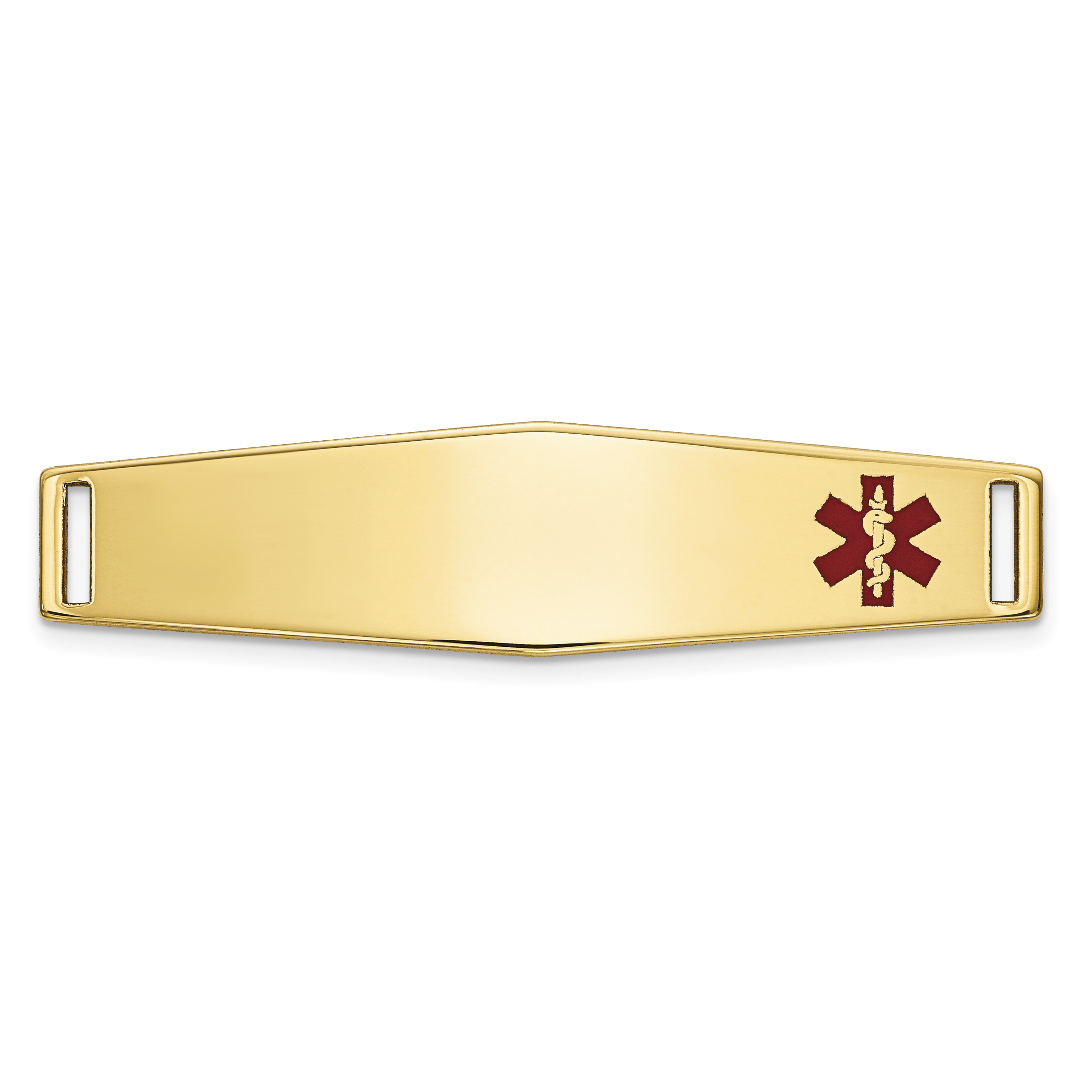 14K 34x9mm Off-Center Red Epoxy Enameled Soft Diamond Shape Medical ID Plate # 817 (XM645)
