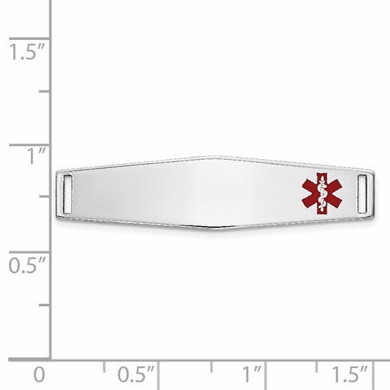 14K White Gold 34x9mm Off-Center Red Epoxy Enameled Soft Diamond Shape Medical ID Plate # 817