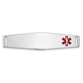 14K White Gold 34x9mm Off-Center Red Epoxy Enameled Soft Diamond Shape Medical ID Plate # 817