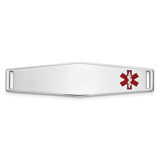 14K White Gold 34x9mm Off-Center Red Epoxy Enameled Soft Diamond Shape Medical ID Plate # 817