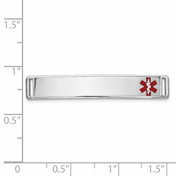 14K White Gold 34x6mm Off-Center Red Epoxy Enameled Medical ID Plate # 817