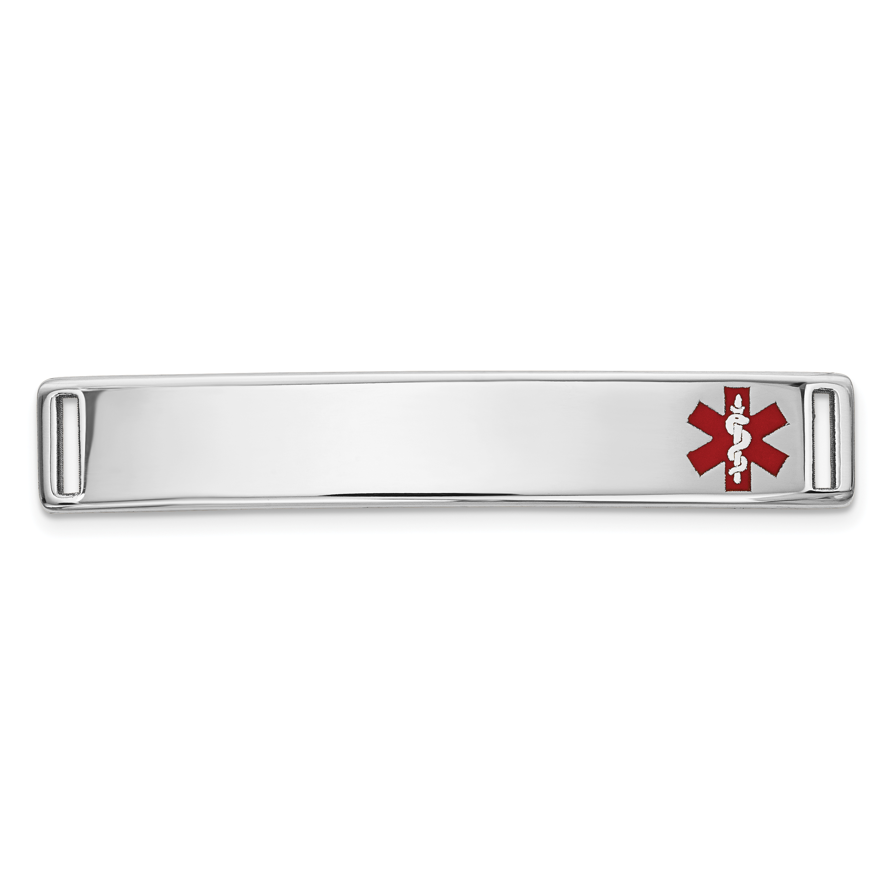 14K White Gold 34x6mm Off-Center Red Epoxy Enameled Medical ID Plate # 817 (XM646W)