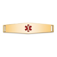 14K Yellow Gold 36x 9mm Centered Red Epoxy Enameled Soft Diamond Shape Medical ID Plate # 818 view 1