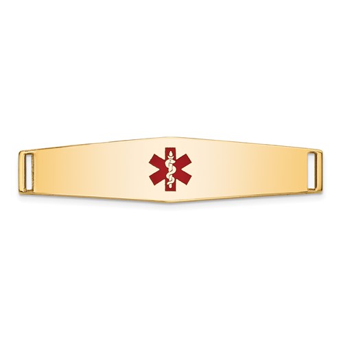14K Yellow Gold 36x 9mm Centered Red Epoxy Enameled Soft Diamond Shape Medical ID Plate # 818