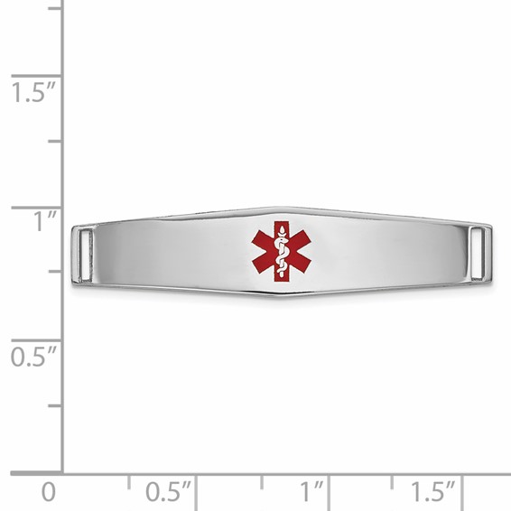 14K White Gold 36x9mm Centered Red Epoxy Enameled Soft Diamond Shape Medical ID Plate # 818