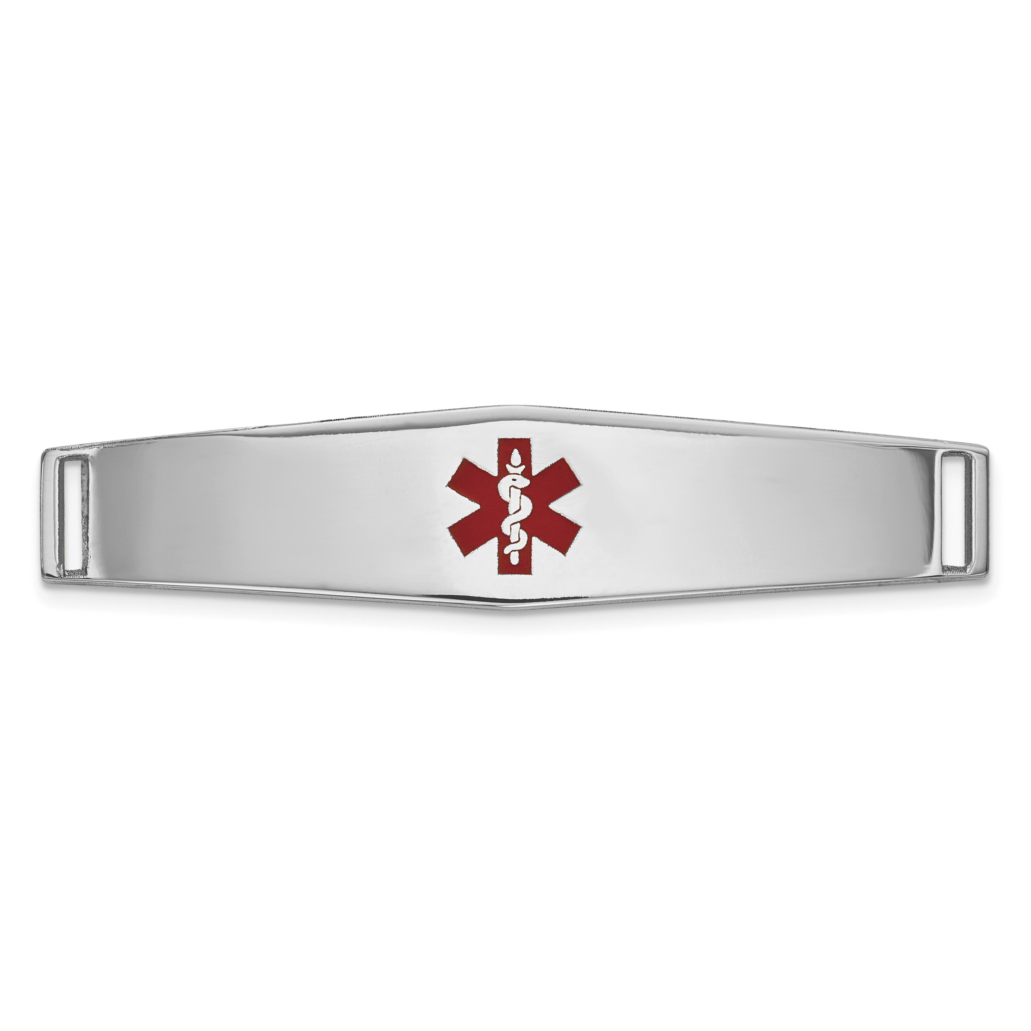 14K White Gold 36x9mm Centered Red Epoxy Enameled Soft Diamond Shape Medical ID Plate # 818 (XM647W)