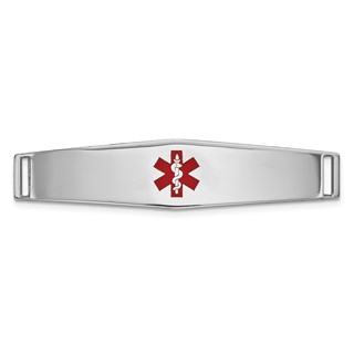 14K White Gold 36x9mm Centered Red Epoxy Enameled Soft Diamond Shape Medical ID Plate # 818
