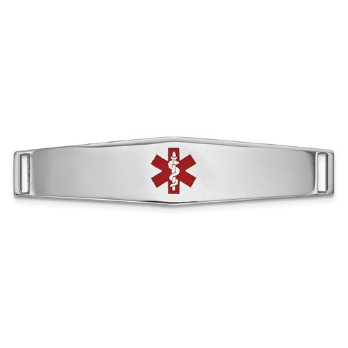 14K White Gold 36x 9mm Centered Red Epoxy Enameled Soft Diamond Shape Medical ID Plate # 818