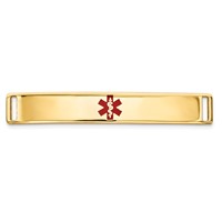 14K Yellow Gold 35x6mm Centered Red Epoxy Enameled Medical ID Plate # 818 view 1