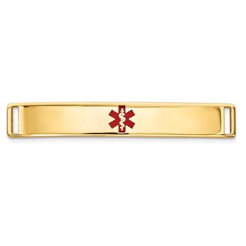 14K Yellow Gold 35x 6mm Centered Red Epoxy Enameled Medical ID Plate # 818