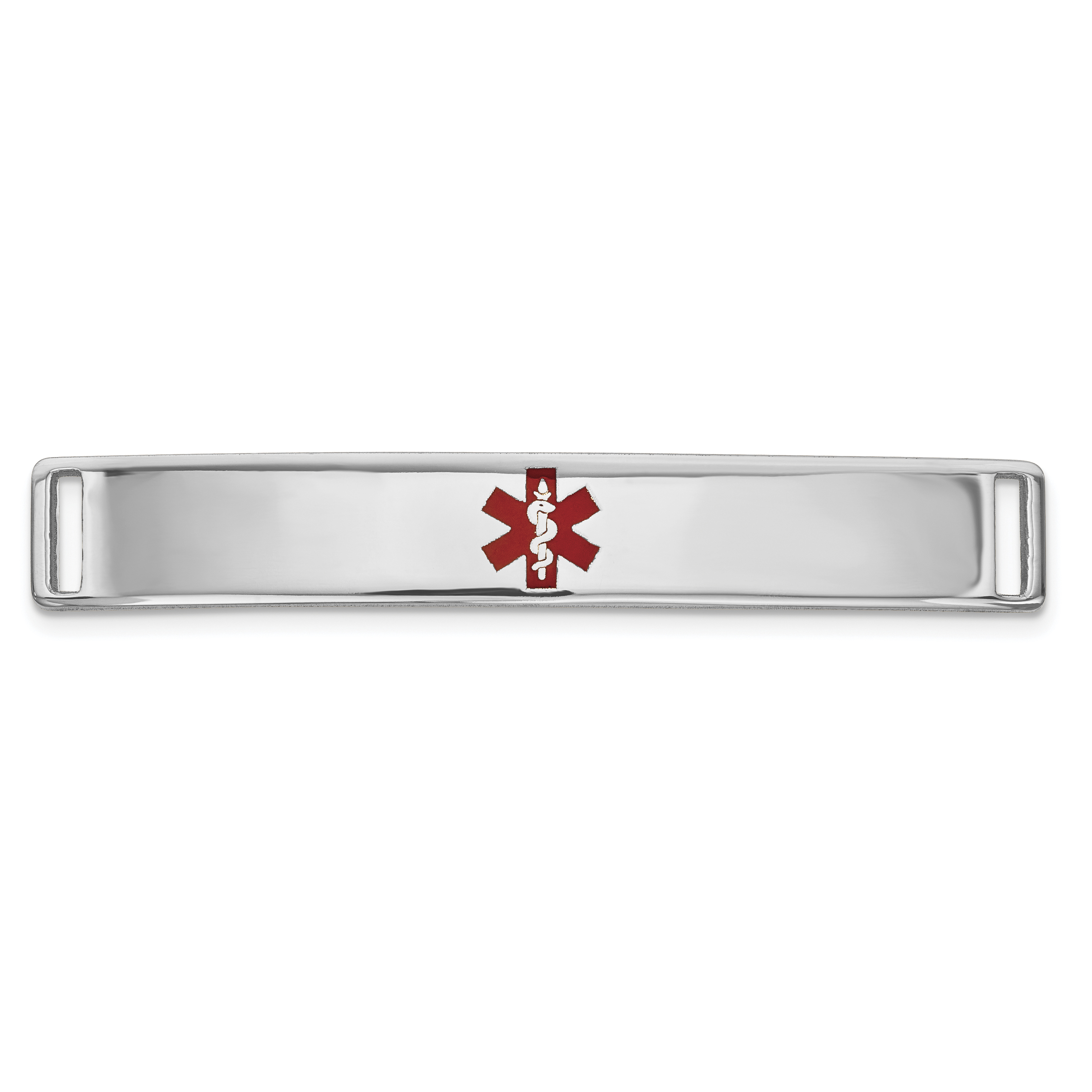 14K White Gold 35x6mm Centered Red Epoxy Enameled Medical ID Plate # 818 (XM648W)