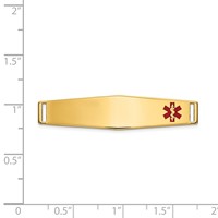 14K Yellow Gold 36x 9mm Off-Center Red Epoxy Enameled Soft Diamond Shape Medical ID Plate # 818 view 3