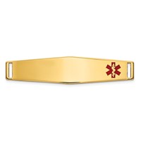 14K Yellow Gold 36x 9mm Off-Center Red Epoxy Enameled Soft Diamond Shape Medical ID Plate # 818 view 1