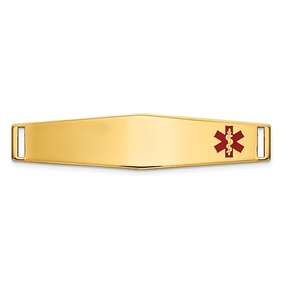 14K 36x9mm Off-Center Red Epoxy Enameled Soft Diamond Shape Medical ID Plate # 818