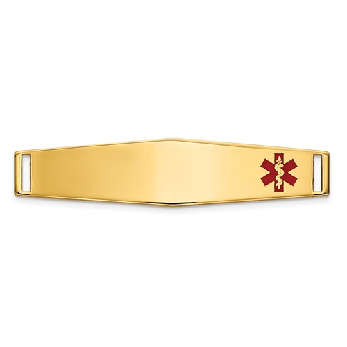14K Yellow Gold 36x 9mm Off-Center Red Epoxy Enameled Soft Diamond Shape Medical ID Plate # 818