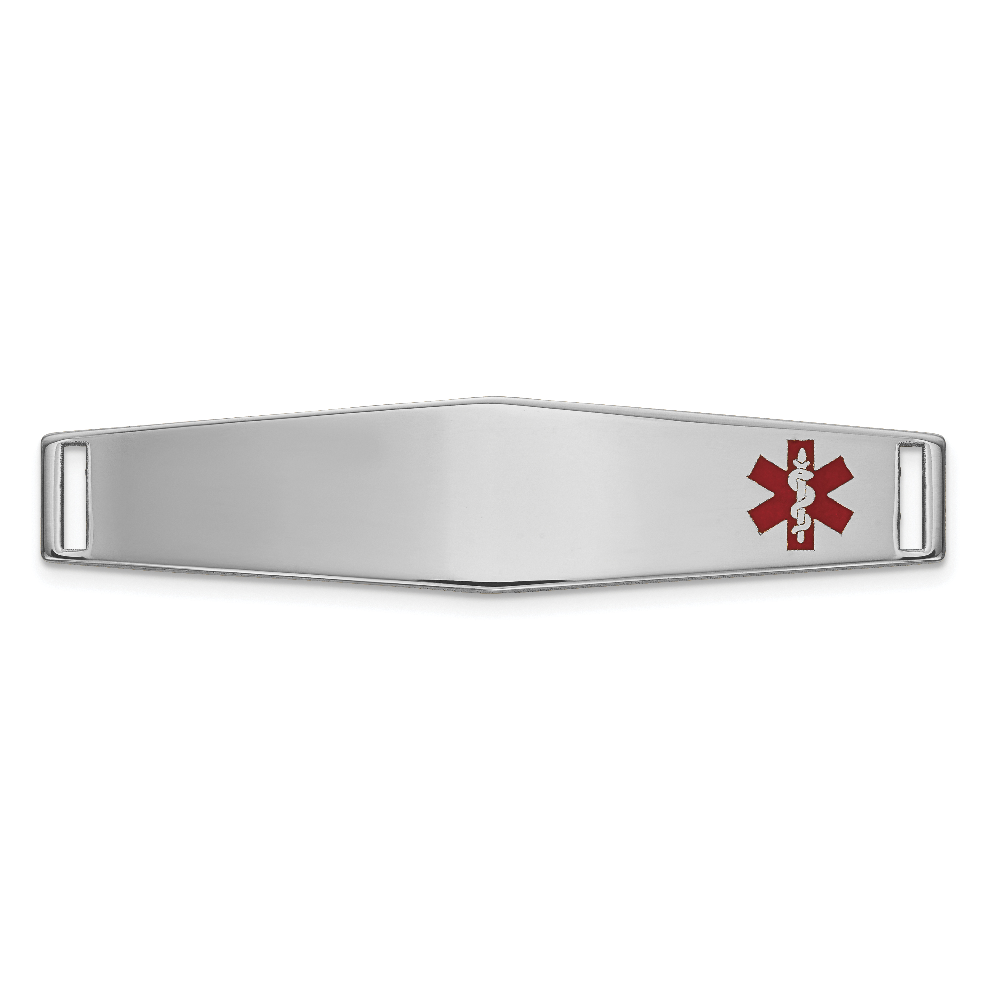 14K White Gold 36x9mm Off-Center Red Epoxy Enameled Soft Diamond Shape Medical ID Plate # 818 (XM649W)