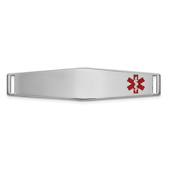 14K White Gold 36x9mm Off-Center Red Epoxy Enameled Soft Diamond Shape Medical ID Plate # 818