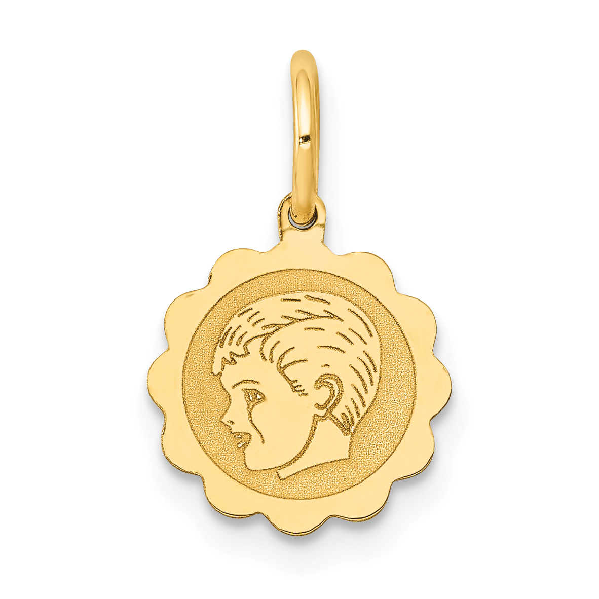 14k Boy Head on .009 Gauge Engravable Scalloped Disc Charm (XM65/09)
