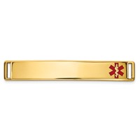 14K Yellow Gold 36x 6mm Off-Center Red Epoxy Enameled Medical ID Plate # 818 view 1