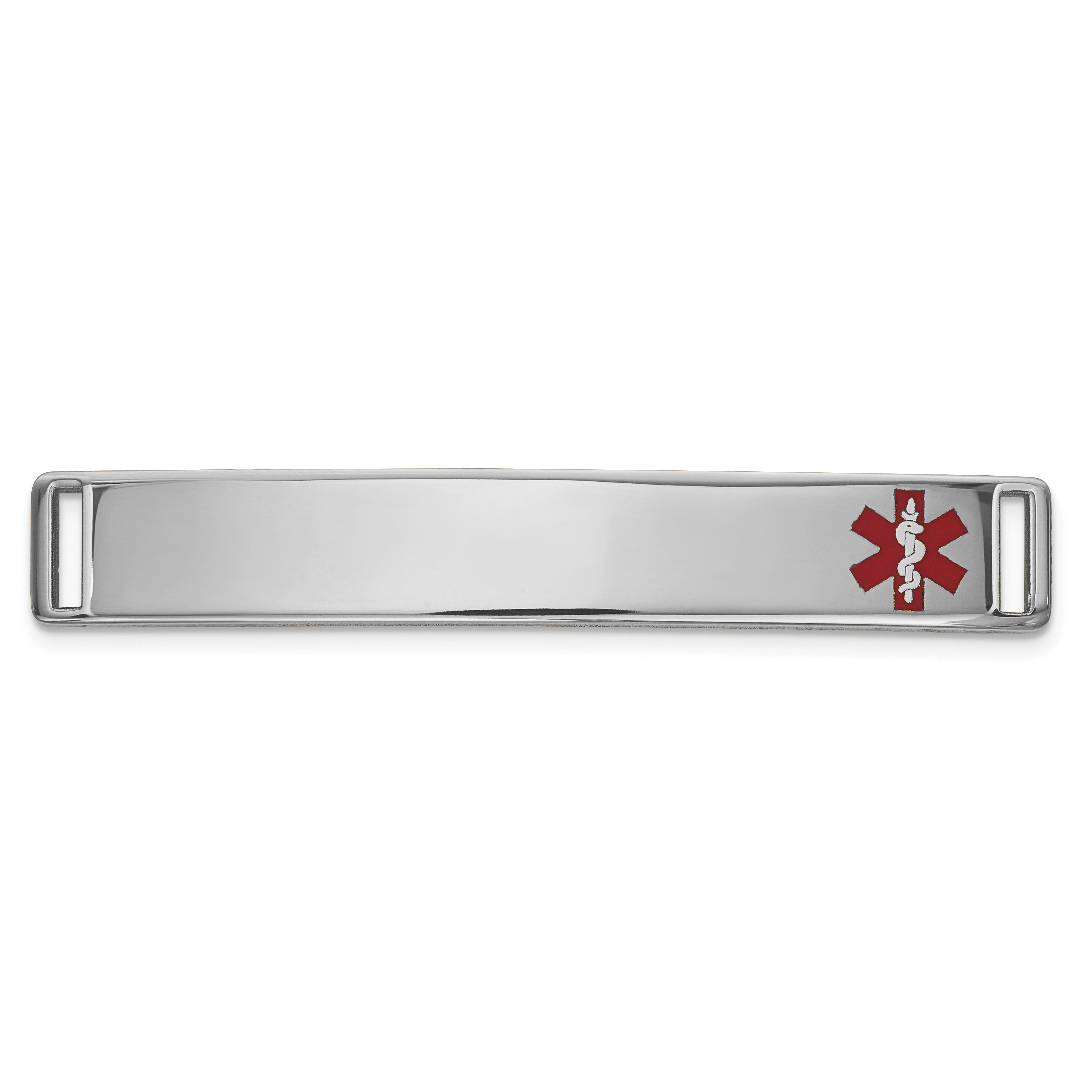 14K White Gold 36x6mm Off-Center Red Epoxy Enameled Medical ID Plate # 818 (XM650W)
