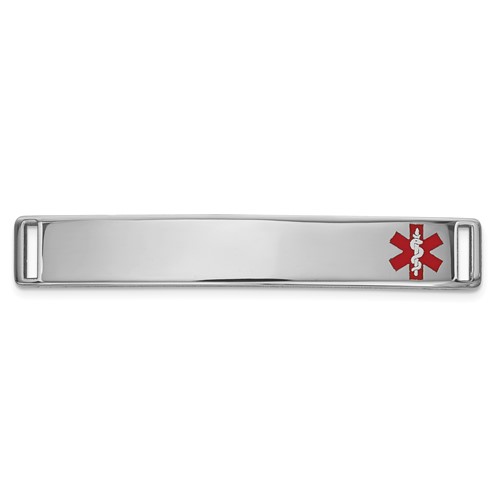 14K White Gold 36x 6mm Off-Center Red Epoxy Enameled Medical ID Plate # 818