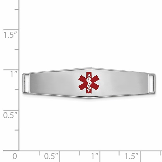 14K White Gold 38x10mm Centered Red Epoxy Enameled Soft Diamond Shape Medical ID Plate # 819
