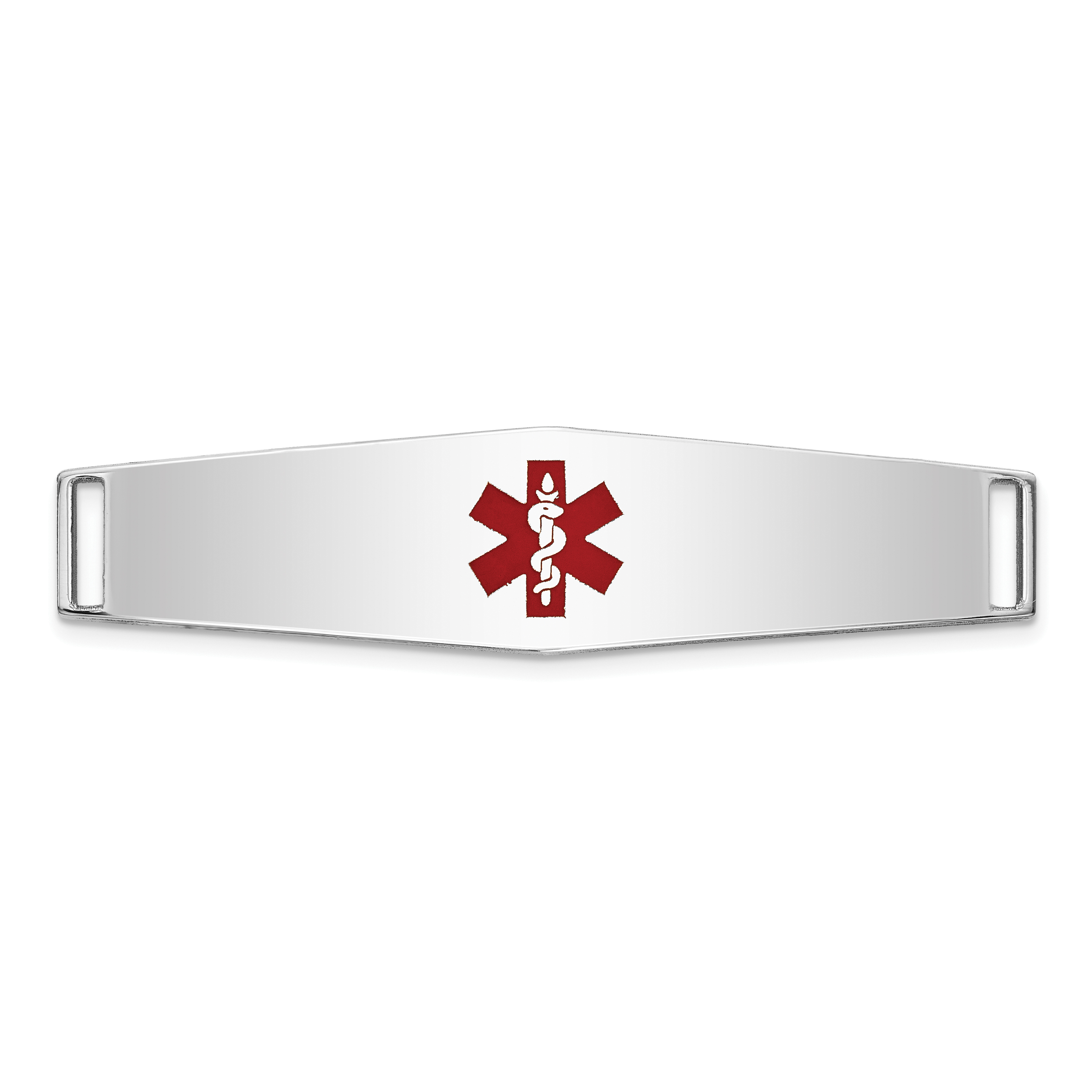 14K White Gold 38x10mm Centered Red Epoxy Enameled Soft Diamond Shape Medical ID Plate # 819 (XM651W)