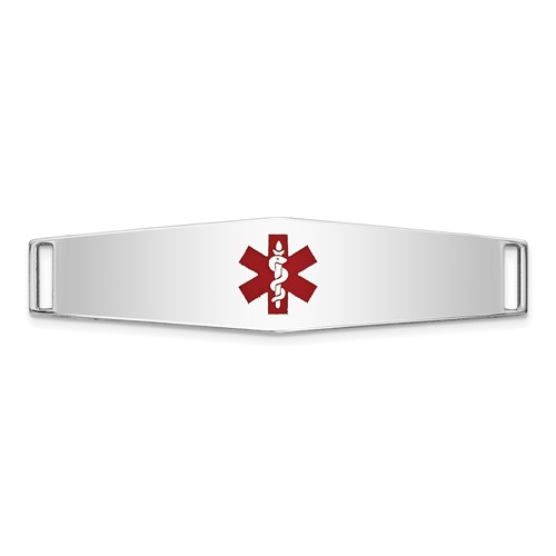 14K White Gold 38x 10mm Centered Red Epoxy Enameled Soft Diamond Shape Medical ID Plate # 819