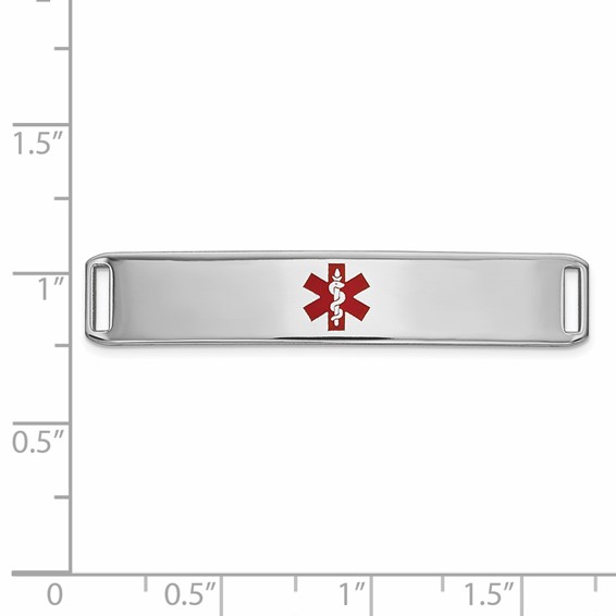 14K White Gold 38x8mm Centered Red Epoxy Enameled Medical ID Plate # 819