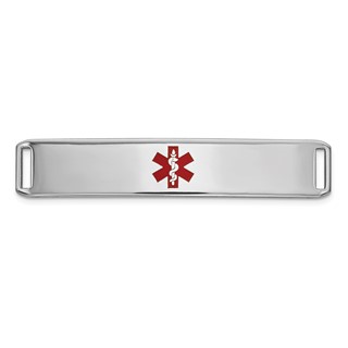 14K White Gold 38x8mm Centered Red Epoxy Enameled Medical ID Plate # 819