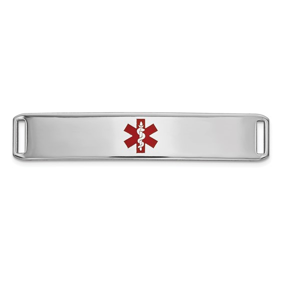 14K White Gold 38x8mm Centered Red Epoxy Enameled Medical ID Plate # 819