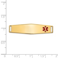 14K Yellow Gold 38x 10mm Off-Center Red Epoxy Enameled Soft Diamond Shape Medical ID Plate # 819 view 3