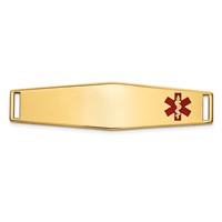 14K Yellow Gold 38x 10mm Off-Center Red Epoxy Enameled Soft Diamond Shape Medical ID Plate # 819 view 1