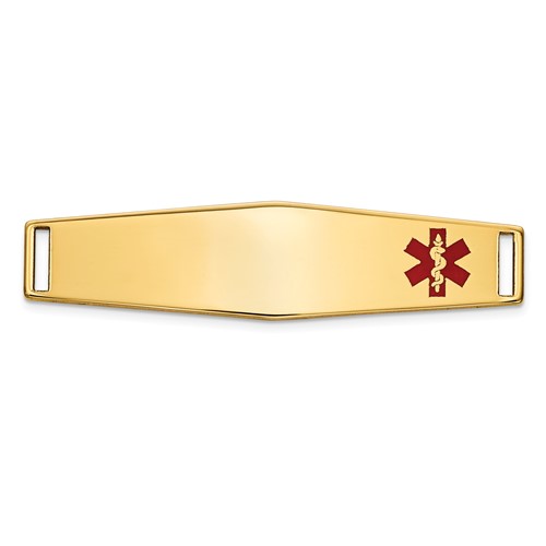 14K Yellow Gold 38x 10mm Off-Center Red Epoxy Enameled Soft Diamond Shape Medical ID Plate # 819