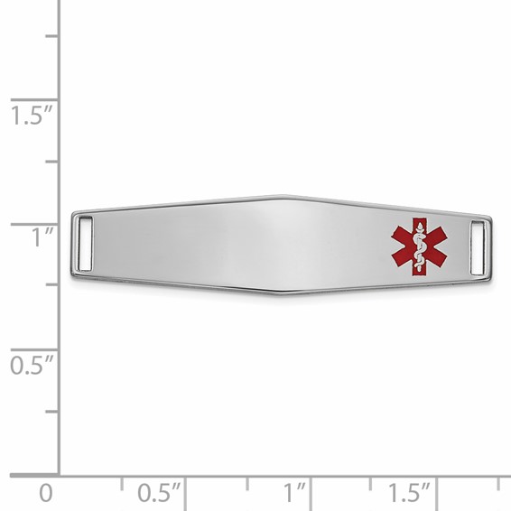 14K White Gold 38x10mm Off-Center Red Epoxy Enameled Soft Diamond Shape Medical ID Plate # 819