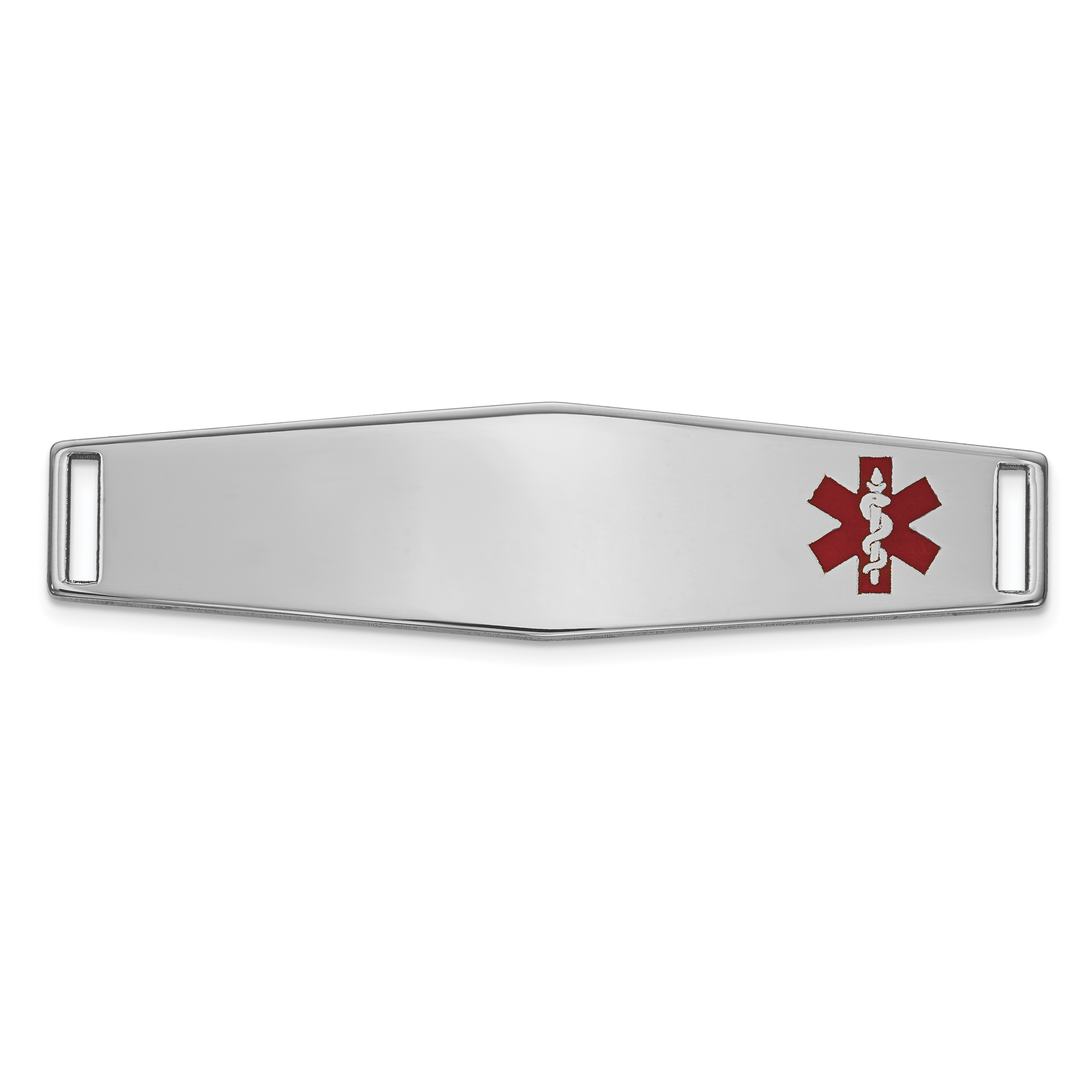 14K White Gold 38x10mm Off-Center Red Epoxy Enameled Soft Diamond Shape Medical ID Plate # 819 (XM653W)