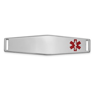 14K White Gold 38x10mm Off-Center Red Epoxy Enameled Soft Diamond Shape Medical ID Plate # 819