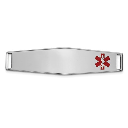 14K White Gold 38x 10mm Off-Center Red Epoxy Enameled Soft Diamond Shape Medical ID Plate # 819