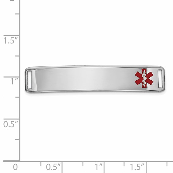 14K White Gold 38x8mm Off-Center Red Epoxy Enameled Medical ID Plate # 819