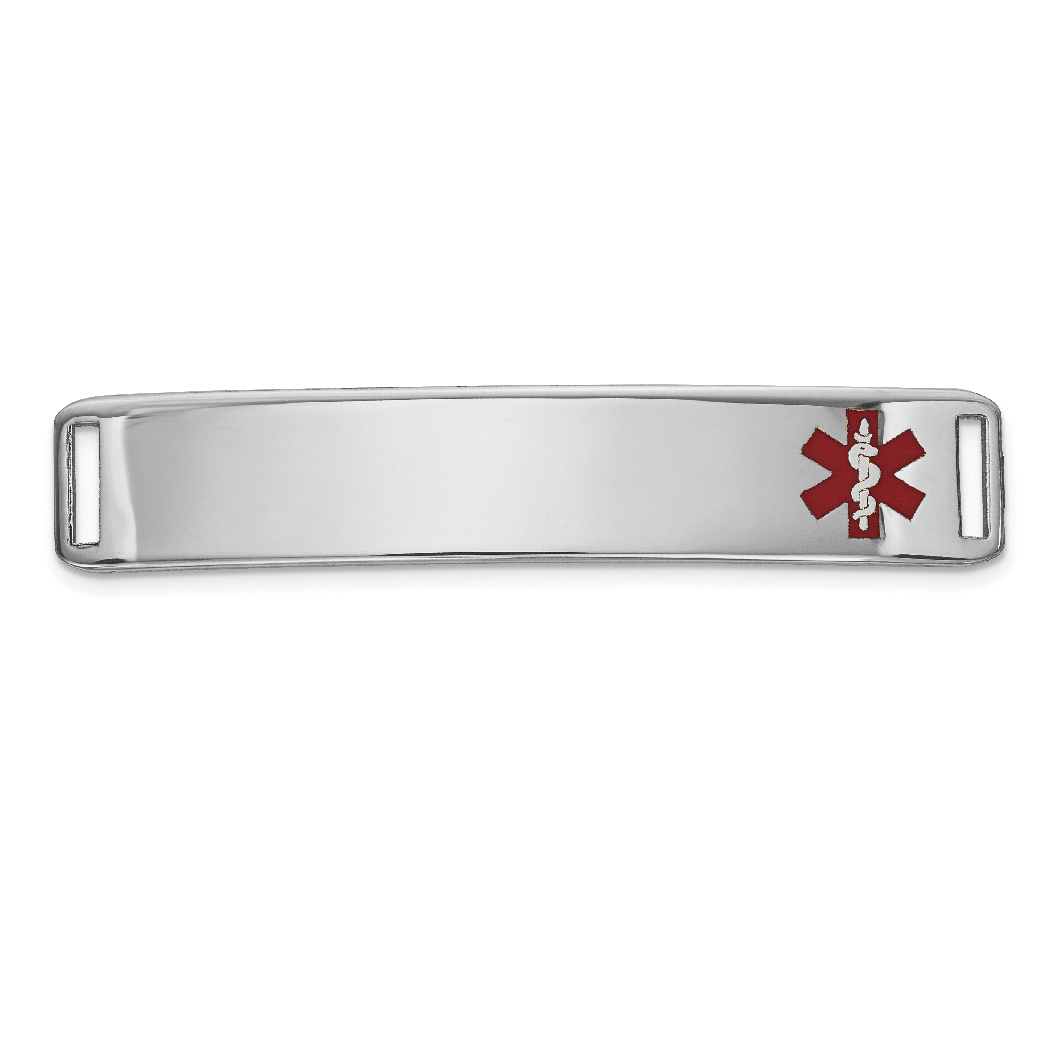 14K White Gold 38x8mm Off-Center Red Epoxy Enameled Medical ID Plate # 819 (XM654W)