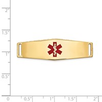 14K Yellow Gold 39x 13mm Centered Red Epoxy Enameled Soft Diamond Shape Medical ID Plate # 820 view 3
