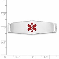 14K White Gold 39x13mm Centered Red Epoxy Enameled Soft Diamond Shape Medical ID Plate # 820 view 2