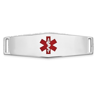 14K White Gold 39x13mm Centered Red Epoxy Enameled Soft Diamond Shape Medical ID Plate # 820
