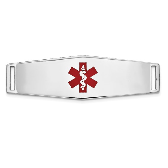 14K White Gold 39x13mm Centered Red Epoxy Enameled Soft Diamond Shape Medical ID Plate # 820