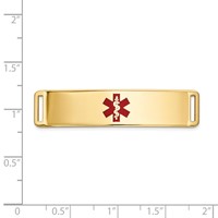 14K Yellow Gold 39x 10mm Centered Red Epoxy Enameled Medical ID Plate # 820 view 3