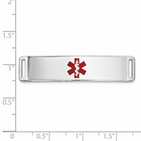 14K White Gold 39x 10mm Centered Red Epoxy Enameled Medical ID Plate # 820 view 2