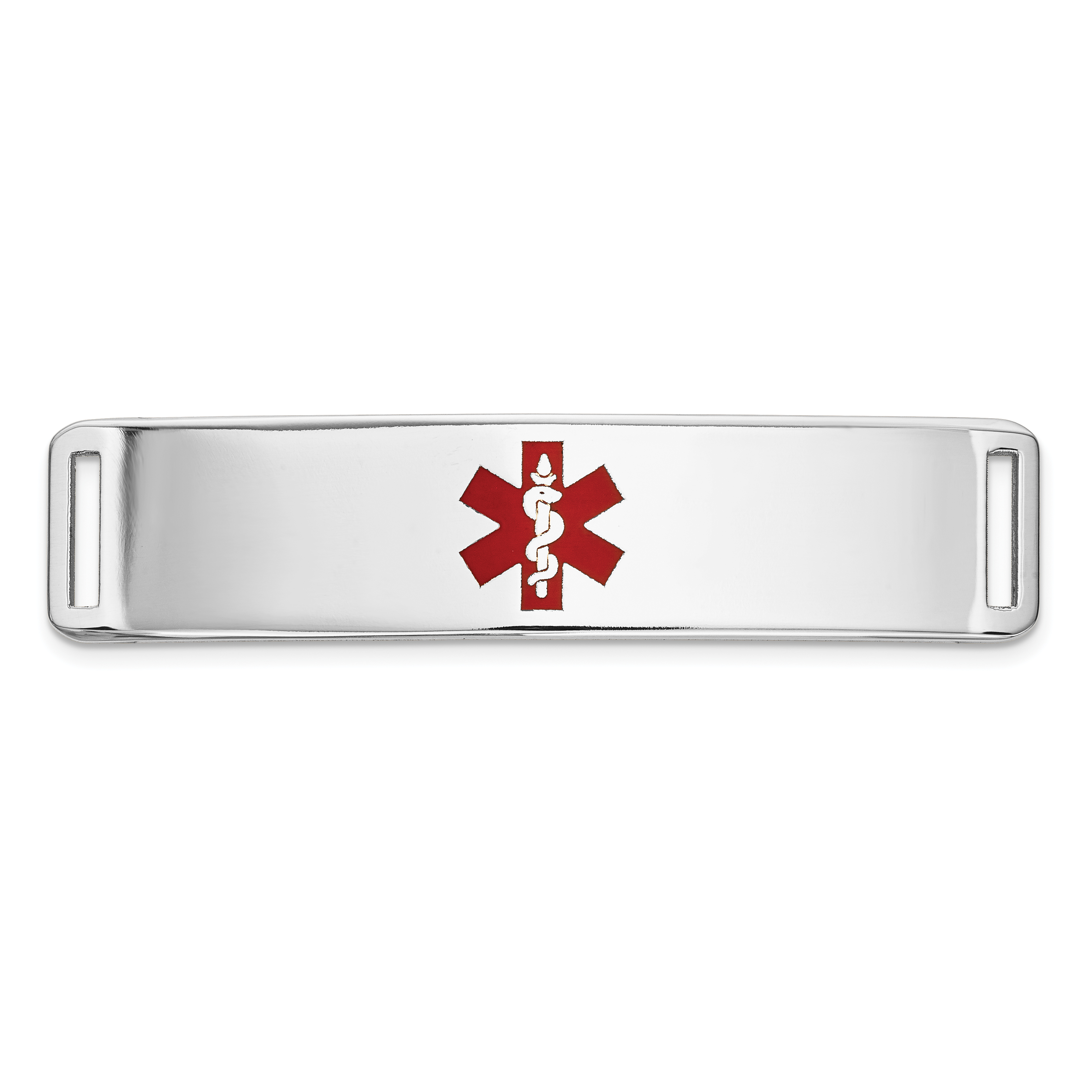 14K White Gold 39x10mm Centered Red Epoxy Enameled Medical ID Plate # 820 (XM656W)