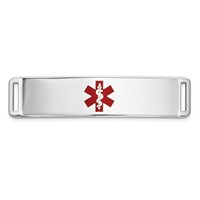 14K White Gold 39x 10mm Centered Red Epoxy Enameled Medical ID Plate # 820 view 1
