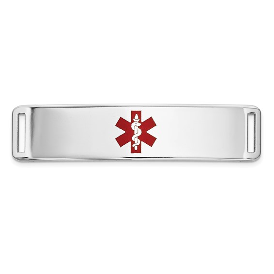 14K White Gold 39x10mm Centered Red Epoxy Enameled Medical ID Plate # 820
